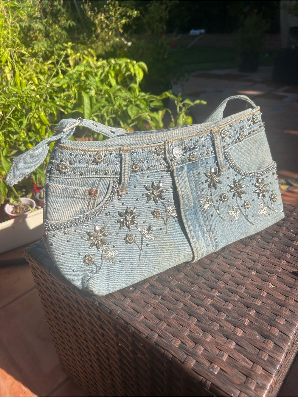 Vintage Y2K Levi's Rhinestone Studded Denim Baguette Purse